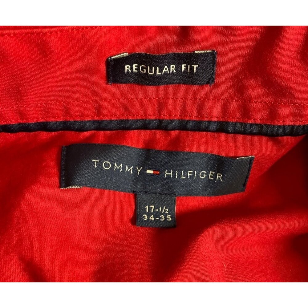 Tommy Hilfiger Red Button Up Dress Shirt Long Sleeve Mens Size 17 1/2-34-35 - Picture 7 of 8